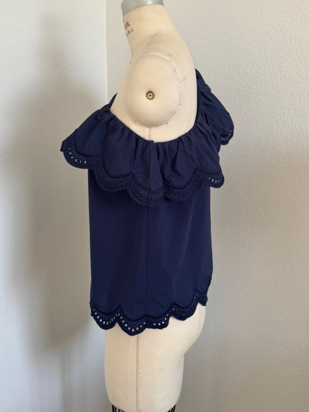 COPY Aqua | One Shoulder Ruffle Embroidered Cotton Top Size S - Picture 4 of 9